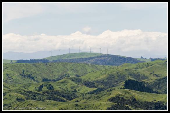From the hills above Tora looking north west to the Haunui wind farm